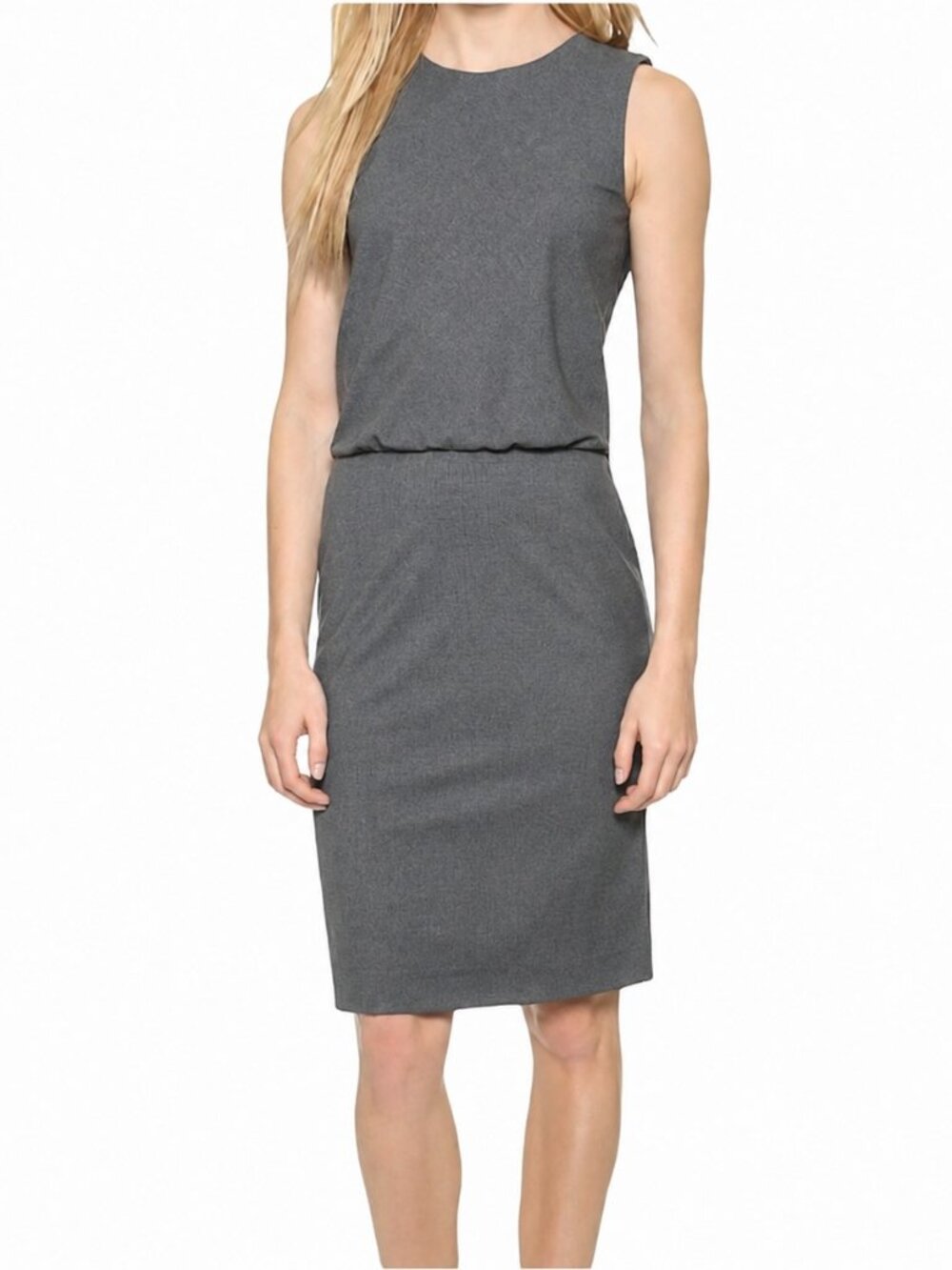 THEORY Atle 100% Wool Sleeveless Sheath Midi Structured Grey Dress 0